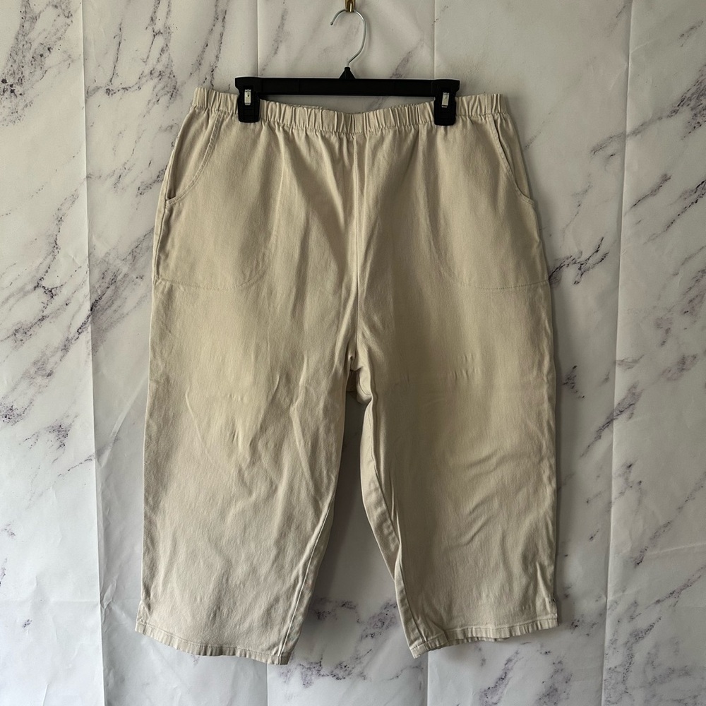 VINTAGE 90s DENIM & CO CREAM KHAKI STRETCH WAIST CROPPED CAPRI PANTS WOMENS XL
